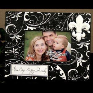 Fleur De Lis 3D Black & White Swirl Wooden Picture Frame